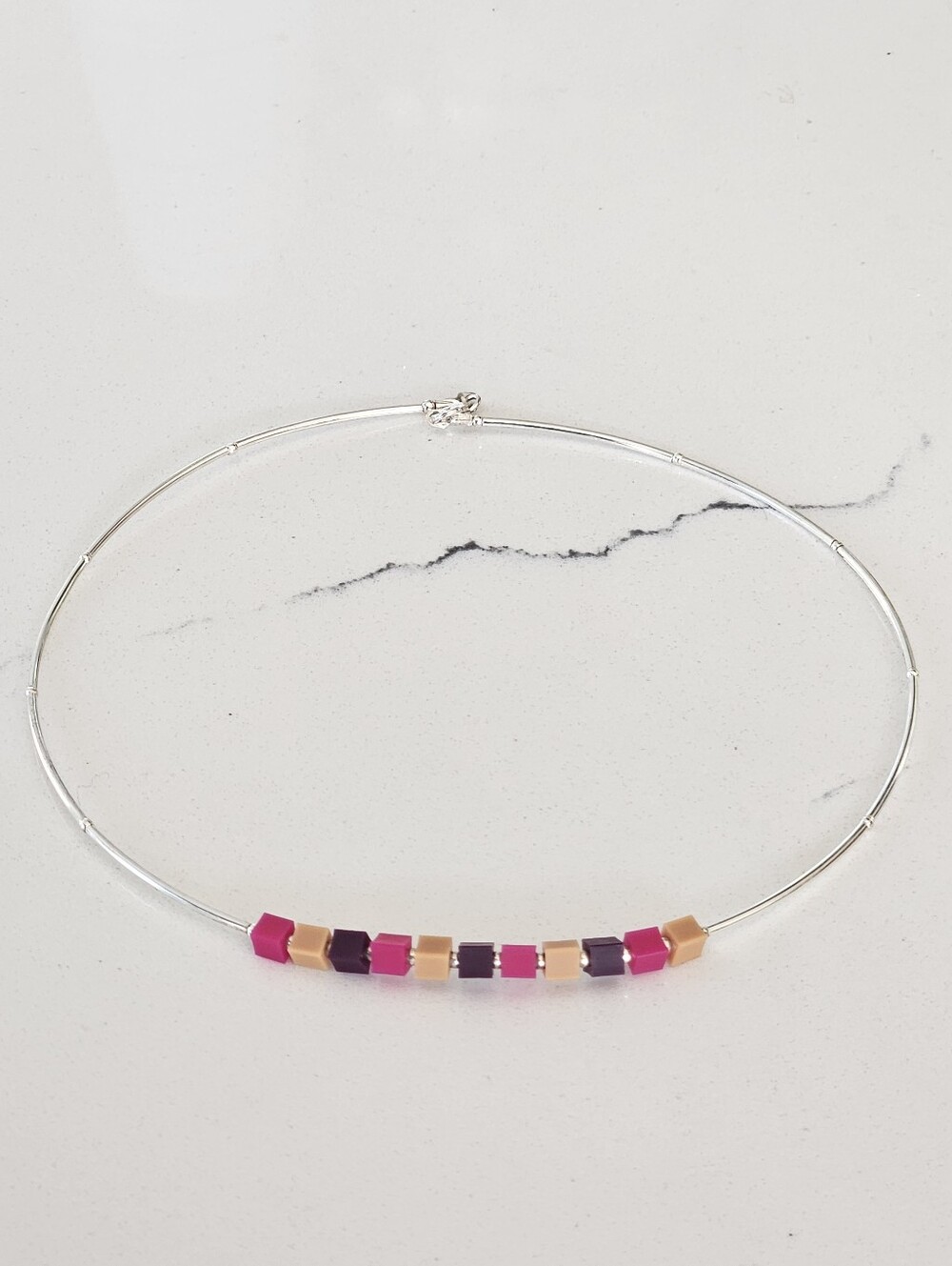 Italian Modern Liquid Sterling Silver Silicone Cube 15.5" Collar Necklace